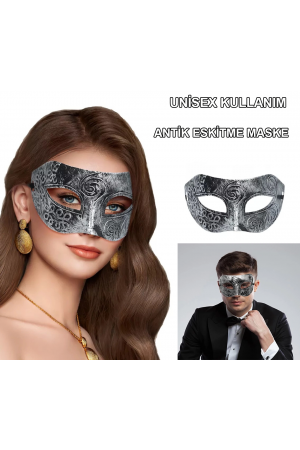 Gümüş Eskitme Yüz Maskesi - Antik Tarz Balo Maskesi&hellip;