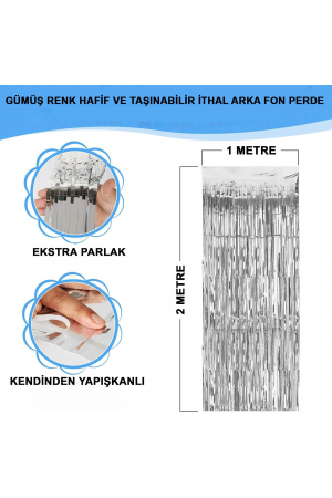 Gümüş Renk Ekstra Metalize Parlak Saçaklı Arka Fon Perde İthal A… Gümüş Renk Ekstra Metalize Parlak Saçaklı Arka Fon Perde İthal A…