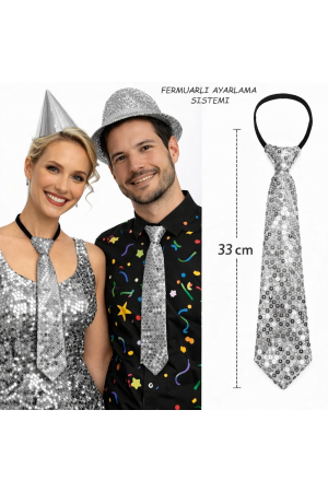 Gümüş Renk Pul Payetli Işıltılı Parti Kravatı 33 Cm&hellip;