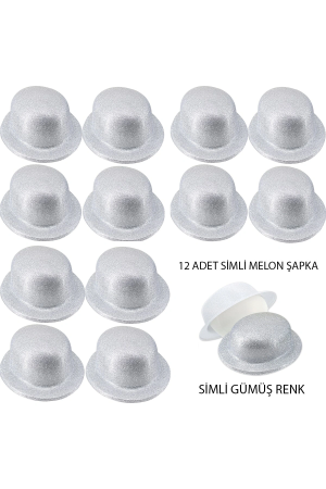Gümüş Renk Simli Melon Yuvarlak Parti Şapkası 12 Adet… Gümüş Renk Simli Melon Yuvarlak Parti Şapkası 12 Adet…