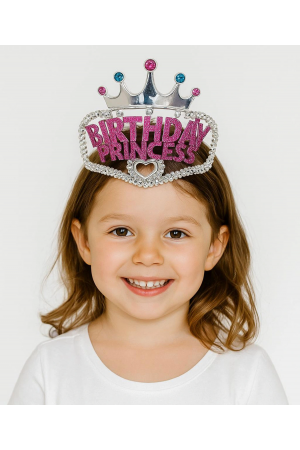 Gümüş Renk Taç Üzeri Pembe Birthday Prenses Yazılı Çocuk Parti Tac&hellip;