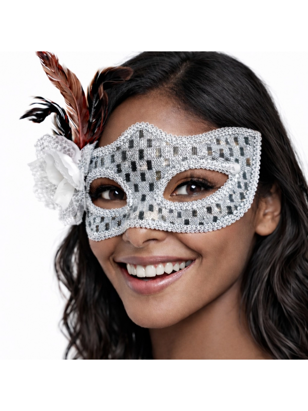 Gümüş Renk Tüylü Balo Maskesi Kadın Parti Aksesuarı&hellip;