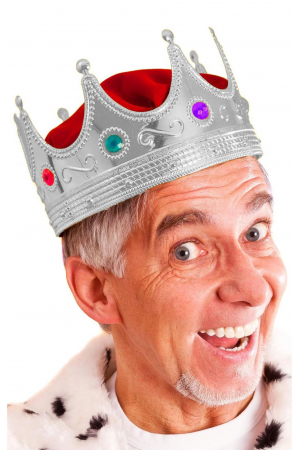 Gümüş Renk Yetişkin Çocuk Uyumlu Kral Tacı Kraliyet Tacı 60 Cm&hellip;