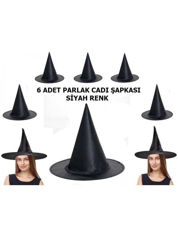 Halloween Siyah Renk Parlak Dralon Cadı Şapkası Yetişkin Ve Çocuk Uyu&hellip;