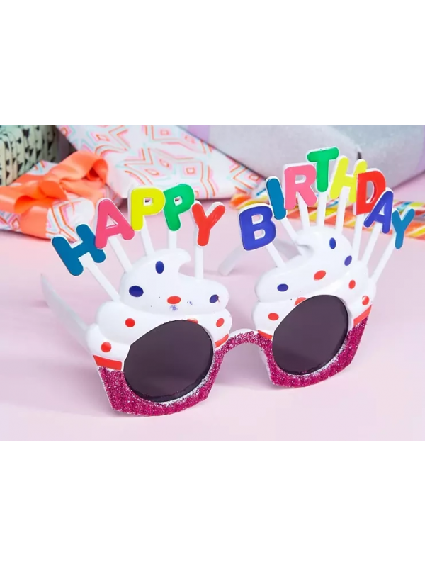 Happy Birthday Yazılı Beyaz Fuşya Renk Parti Gözlüğü 12x7 Cm&hellip;