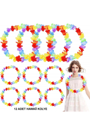 Hawaii Çiçekli Boyun Kolyesi - Renkli Tropikal Parti Leisi 12 Adet&hellip;