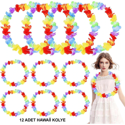 Hawaii Çiçekli Boyun Kolyesi - Renkli Tropikal Parti Leisi 12 Adet Hawaii Çiçekli Boyun Kolyesi - Renkli Tropikal Parti Leisi 12 Adet