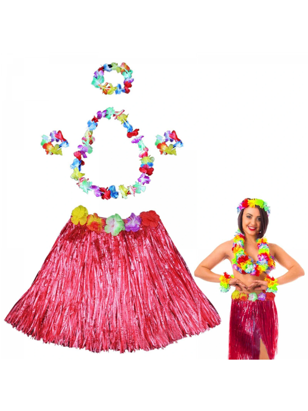 Hawaii Dans Kostümü – Kırmızı Hula Etek & Çiçek Kolye Seti&hellip;