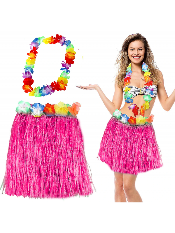Hawaii Luau Aloha Pembe Püsküllü 40 Cm Etek Ve Hawaii Kolye Seti&hellip;