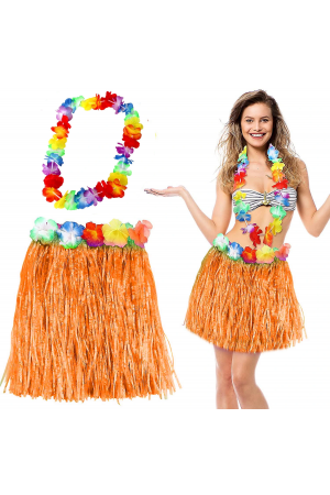 Hawaii Luau Aloha Turuncu Püsküllü 40 Cm Etek Ve Hawaii Kolye Seti&hellip;