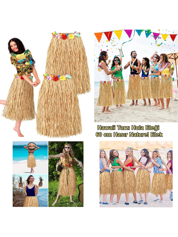 Hawaii Tarzı Hula Eteği – 60 Cm Hasır Naturel Etek&hellip;