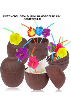 Hindistan Cevizi Hawaii Luau Aloha Pipetli İçecek Kabı Bardak 10x13 Cm &hellip;