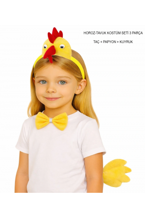 Horoz – Tavuk Kostüm Aksesuar Seti - Taç Papyon Kuyruk&hellip;