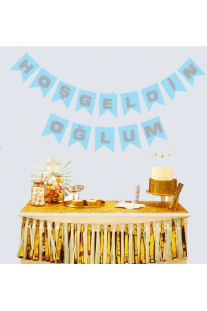 Hoşgeldin Oğlum Mavi Üzeri Gümüş Yeni Doğan Bebek Doğum Süsü Afi&hellip;