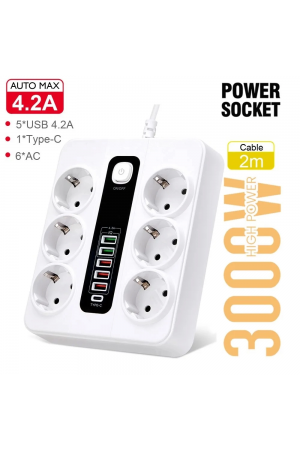 Hp-h04 3000w 10amper 6’lı 2metre Uzatma Kablolu Çoklu Termal Akım Pri&hellip;