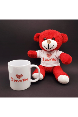 I Love You Baskılı Kupa Ve Kırmızı Ayıcık Seti…
