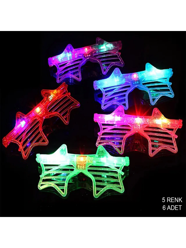 Işıklı Yıldız Şekilli Led Parti Gözlüğü 5 Renk 6’lı Set&hellip;