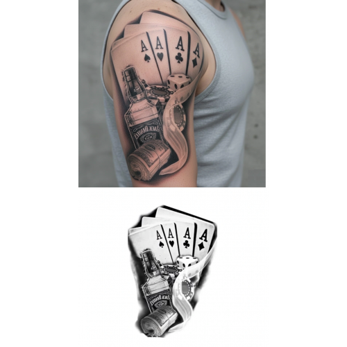 İskambil Dolar Zar Geçici Dövme Şablonu Büyük Boy