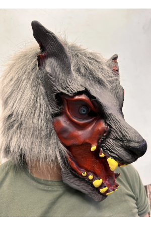 Kafaya Tam Geçmeli Lateks Dişli Ağzı Açık Kurt Maskesi&hellip;