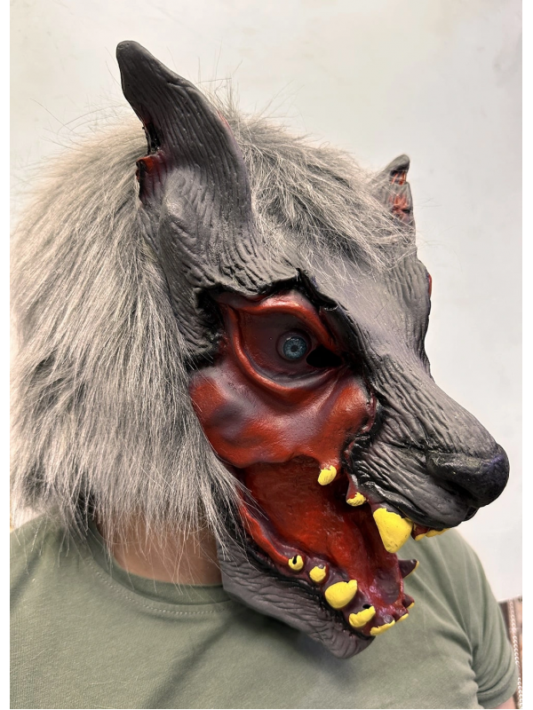 Kafaya Tam Geçmeli Lateks Dişli Ağzı Açık Kurt Maskesi&hellip;