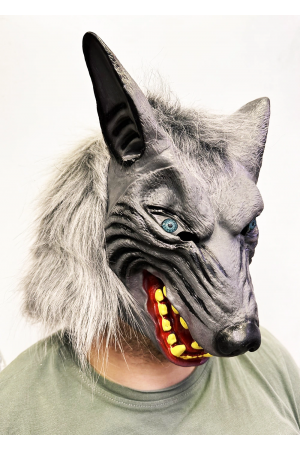 Kafaya Tam Geçmeli Lateks Mavi Gözlü Dişli Ağzı Açık Kurt Maskesi&hellip;