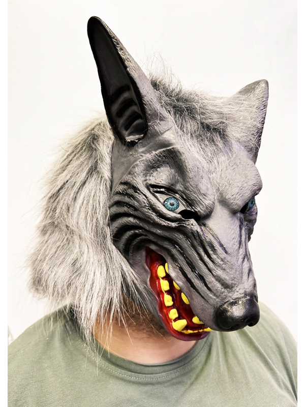 Kafaya Tam Geçmeli Lateks Mavi Gözlü Dişli Ağzı Açık Kurt Maskesi&hellip;