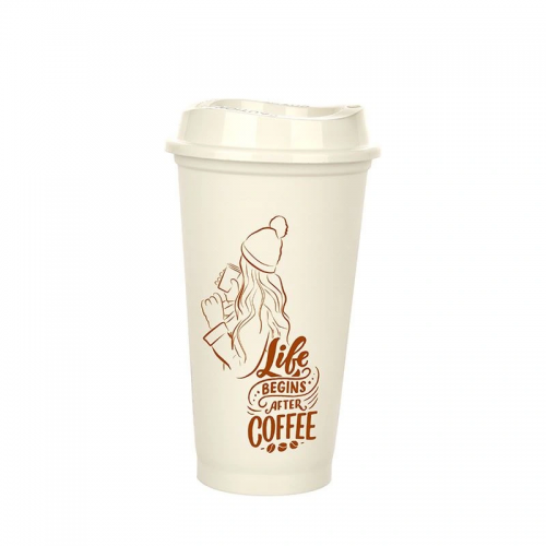 Kahve Bardağı - Kapaklı Krem 473 Ml