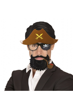 Kahve Renk Şapkalı Siyah Sakallı Pipolu Jack Sparrow Denizci Korsan Gö&hellip;