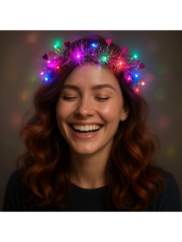 Kalp Püsküllü Gece Parıltısı 3 Modlu Led'li Işıklı Taç F&hellip;