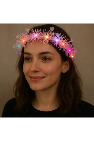 Kalp Püsküllü Gece Parıltısı 3 Modlu Led'li Işıklı Taç P&hellip;