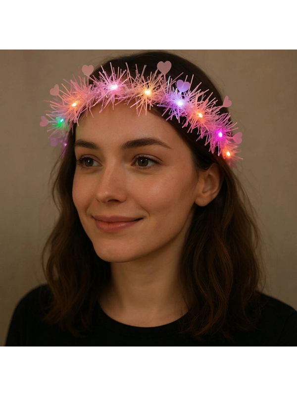 Kalp Püsküllü Gece Parıltısı 3 Modlu Led'li Işıklı Taç P&hellip;