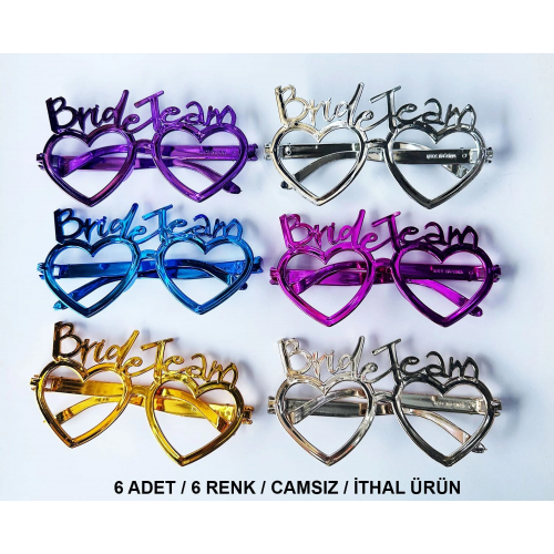 Kalpli Bride Team Gözlük Seti 6 Renk - Kına & Düğün Partileri İçin Kalpli Bride Team Gözlük Seti 6 Renk - Kına & Düğün Partileri İçin