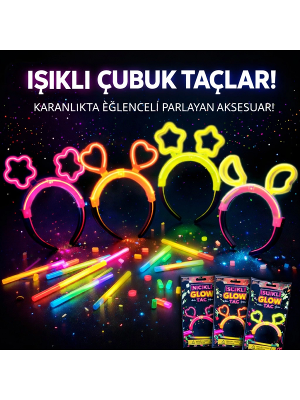 Karanlıkta Parlayan Glow Taç Seti 12 Adet – Yıldız Kalp Ay Çiçek (&hellip;