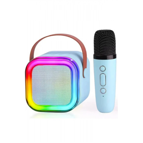Karaoke Kablosuz Hoparlör Mikrofonlu Rgb Işıklı Bluetooth Speaker Tf Kart/usb Mavi