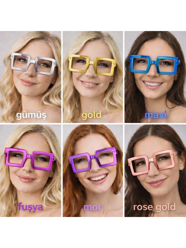 Kare Şekilli Parti Gözlüğü 12 Adet – 6 Renk ( Camsız )&hellip;