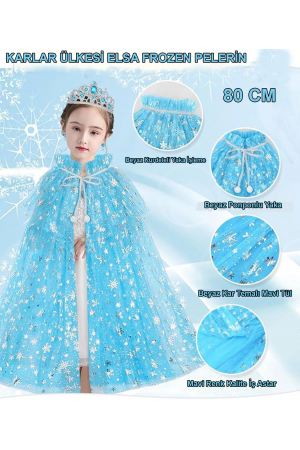 Karlar Ülkesi Elsa Frozen Mavi Pelerin – 80 Cm Kar Desenli Çocuk Peler&hellip;