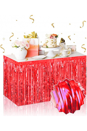 Kendinden Yapışkanlı Kırmızı Metalize Püsküllü Masa Eteği   Kendinden Yapışkanlı Kırmızı Metalize Püsküllü Masa Eteği  