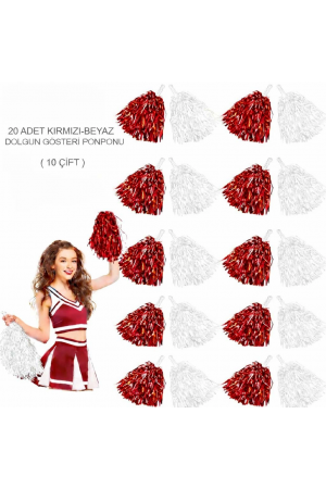 Kırmızı Beyaz Metalik Dolgun Gösteri Ponponu 20 Adet (10 Çift)&hellip;