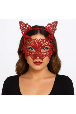 Kırmızı Dantel Kedi Maskesi Ve Dantel Taç Seti 8 No – Kadın Kostüm&hellip;