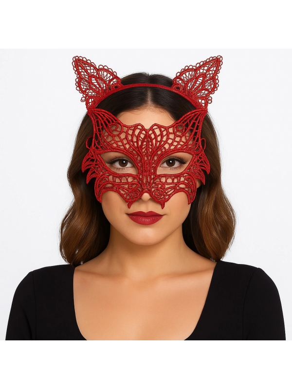 Kırmızı Dantel Kedi Maskesi Ve Dantel Taç Seti 8 No – Kadın Kostüm&hellip;