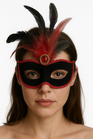 Kırmızı Dantelli Siyah Kırmızı Tüylü Siyah Süet Kaplama Parti Mas&hellip;