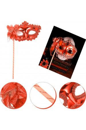 Kırmızı Işıltılı Tutmalı Fotoğraf Çekimi Maskesi 18x29 Cm&hellip;