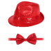 Kırmızı Payetli Şapka Ve Papyon Seti – Parıltılı Yetişkin Kostüm Seti