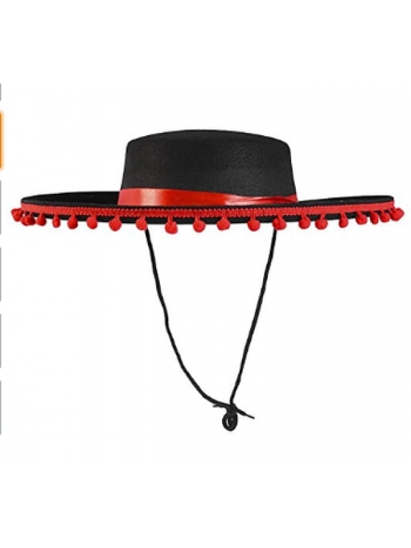 Kırmızı Ponponlu Siyah Renk Çocuk İspanyol Şapkası&hellip;