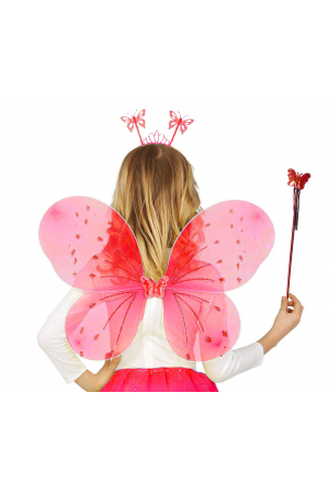 Kırmızı Renk Çocuk Kelebek Kanadı Tacı Ve Asa Seti 50 Cm&hellip;