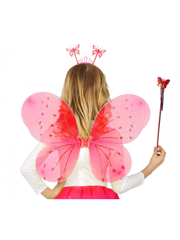 Kırmızı Renk Çocuk Kelebek Kanadı Tacı Ve Asa Seti 50 Cm&hellip;