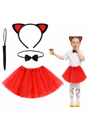 Kırmızı Renk Etekli Kedi Kostüm Seti (tütü, Taç, Papyon, Kuyruk)&hellip;