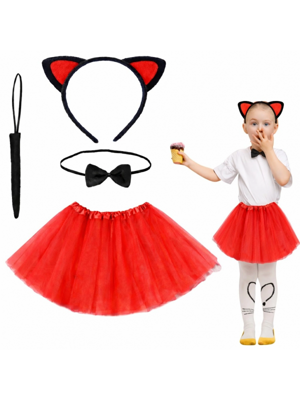 Kırmızı Renk Etekli Kedi Kostüm Seti (tütü, Taç, Papyon, Kuyruk)&hellip;