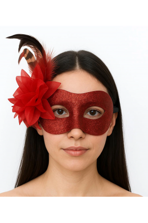 Kırmızı Renk Metalize Sim Görünümlü Parlak Tüylü Parti Maskesi 22&hellip;