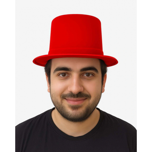 Kırmızı Renk Plastik Nubuk Kadife Flok Kaplama Fötr Şapka 11 Cm